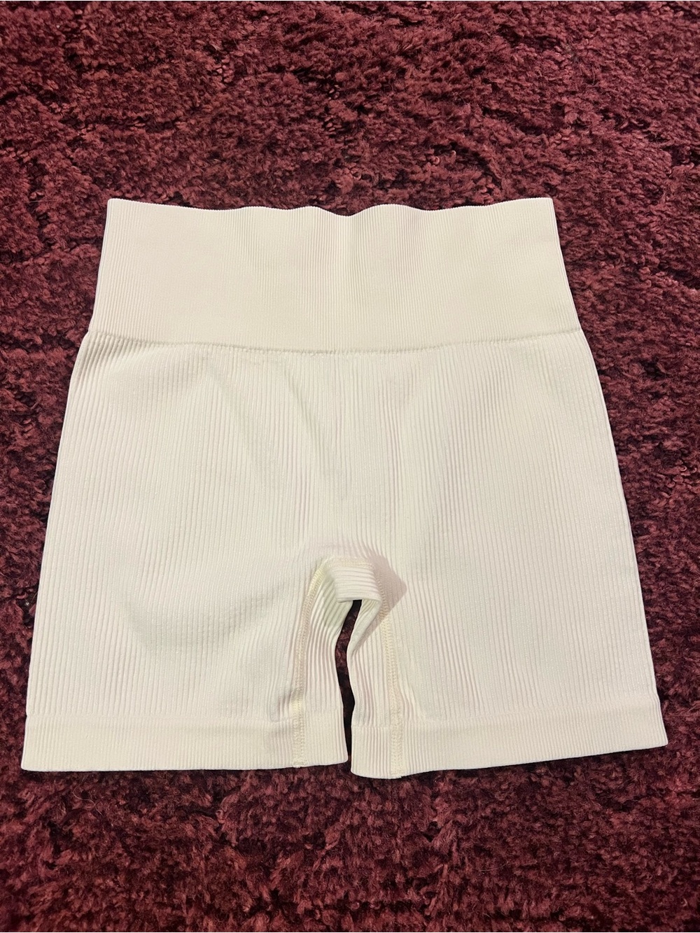 Ribbed High-Waist Cream Bike Shorts